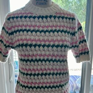 Zara NWT pink, green and cream short sleeve sweater Size Small